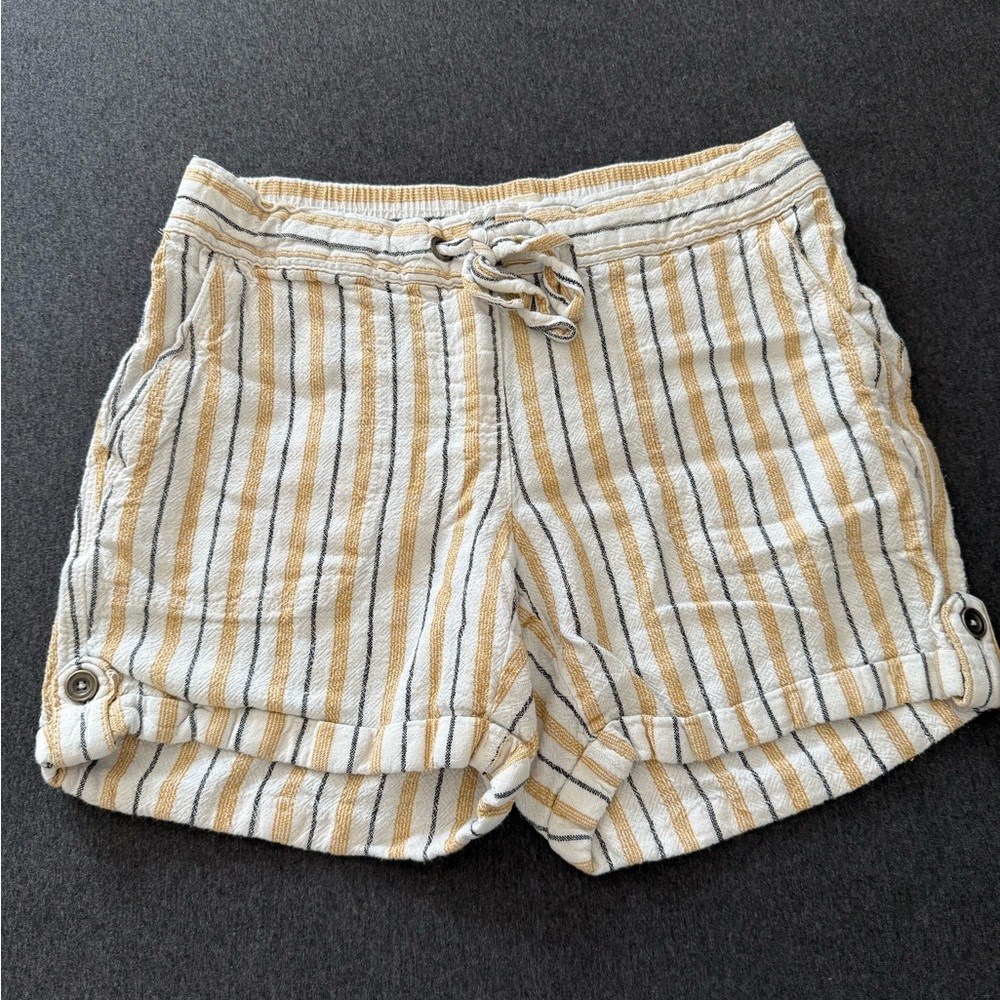 Per Se Yellow and White Striped Women Shorts S
